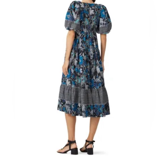 Ulla Johnson $495 Floral Nora Blue Puff Sleeve Dress Size Small - Picture 4 of 11